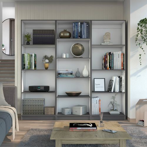 Lainor 3 Piece Home Bookcase set, 74" Wide with 13 Shelves , Living Room Set Set Matt Gray - White Lainor 3 Piece Home Bookcase set, 74" Wide with 13 Shelves , Living Room Set Set Matt Gray - White