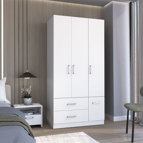 Sebree 71" High Armoire Wardrove Closet with 2 Drawers, Four Doors , Three Cabinet , Six Shelves and Hanging Rod Sebree 71" High Armoire Wardrove Closet with 2 Drawers, Four Doors , Three Cabinet , Six Shelves and Hanging Rod